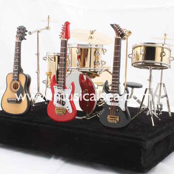 Miniature Drum set with Three guitar music gift_Miniature Musical